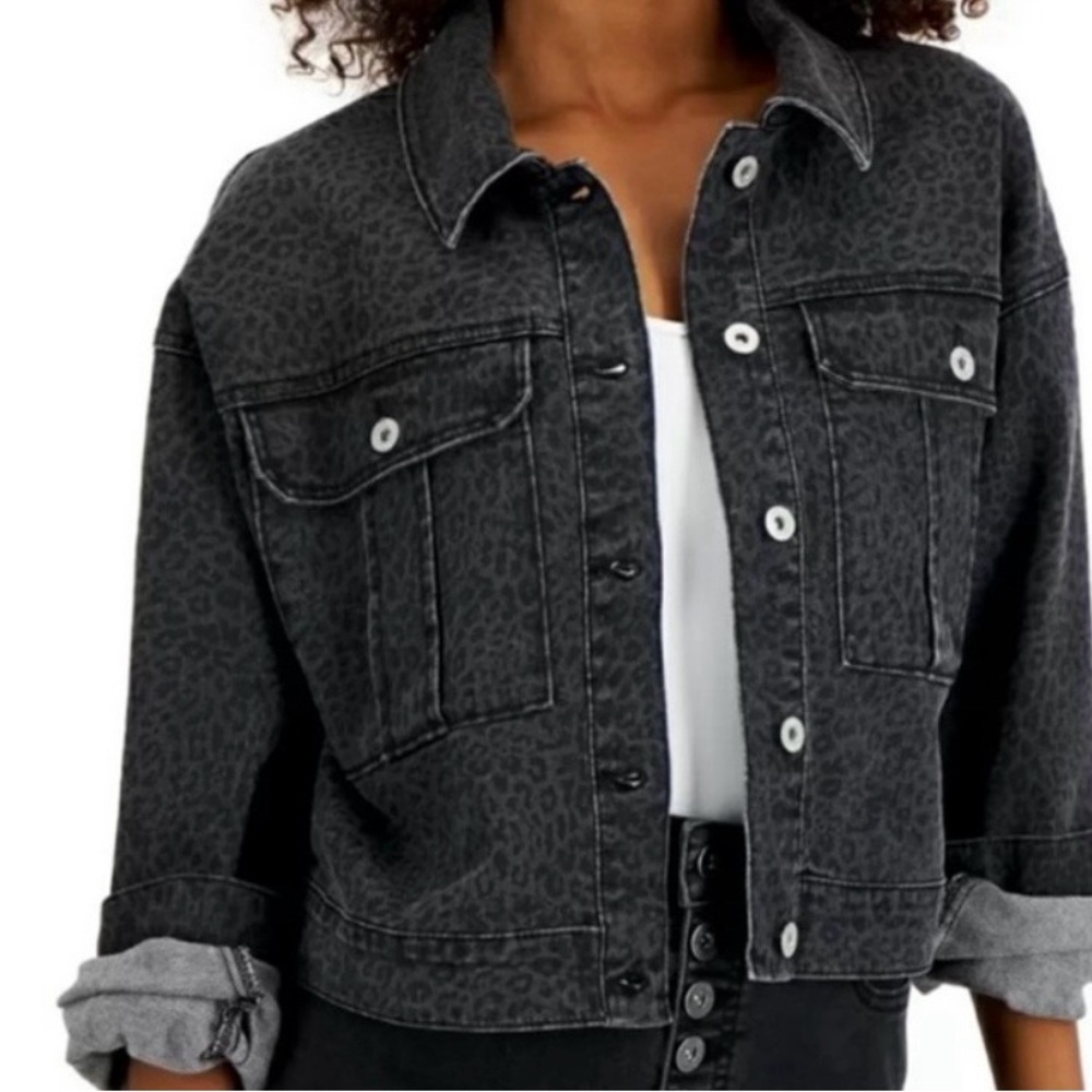 INC International Concept Cheetah Trucker Denim Jacket